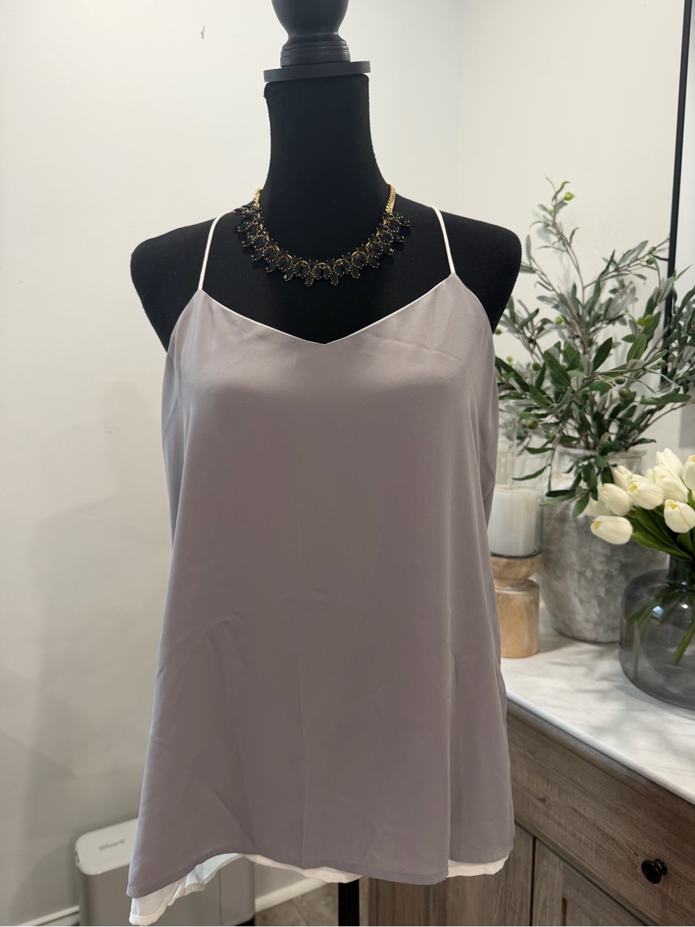Express Reversible Gray and White Spaghetti Strap Downtown Cami